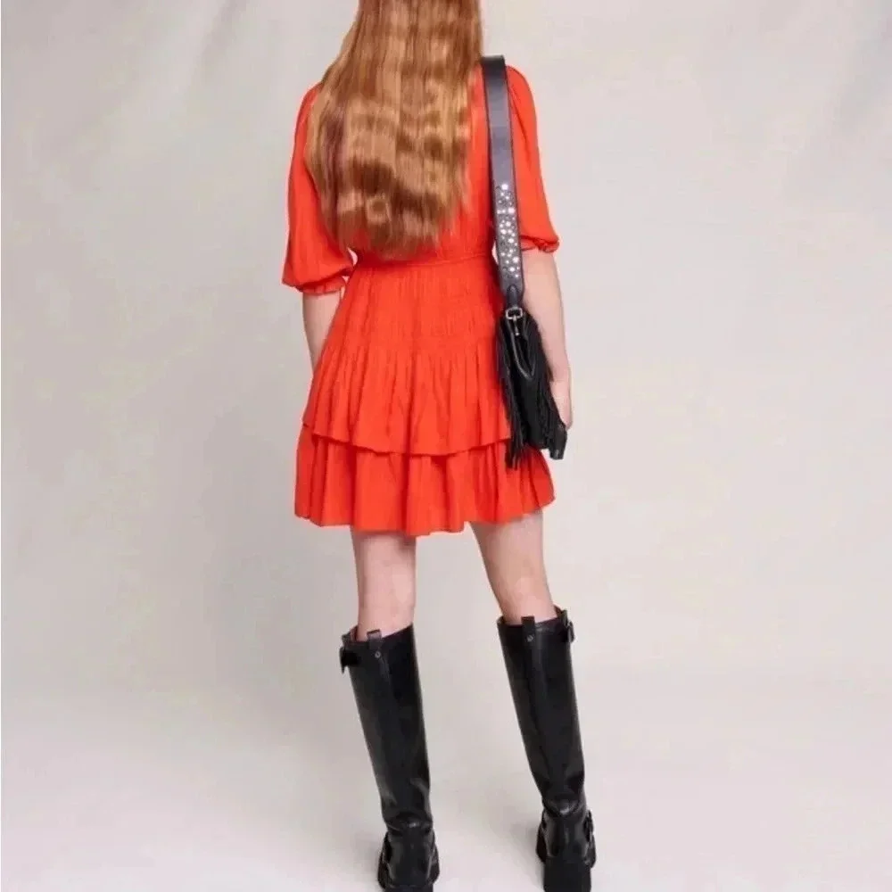 NWT Maje Short Satin Smocked Dress